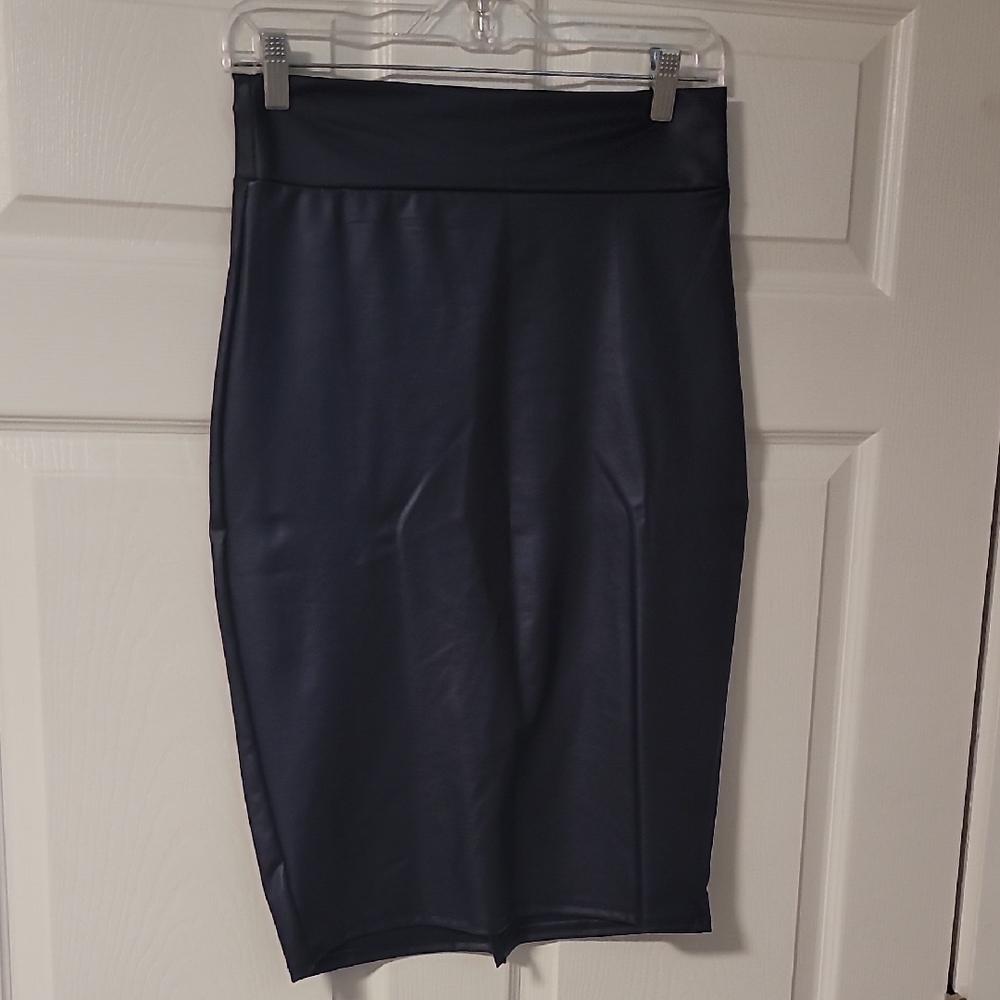 5 for $25 Elegant Navy Blue Faux Leather Women's Skirt